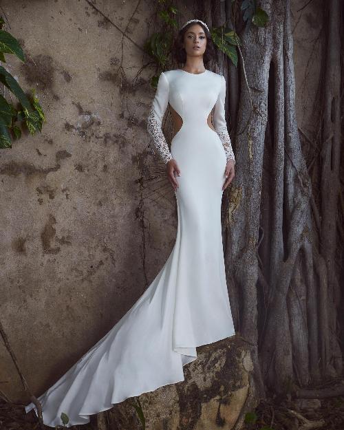 Lp2302 sexy long sleeve backless wedding dress with high neck1